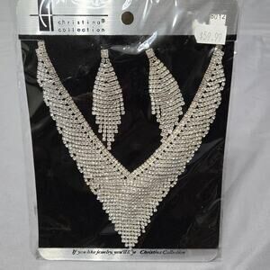 Christina Collection Rhinestone Statement Necklace & Earrings Set
